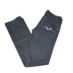 EUC 7FAM Dark Wash Swarovski Crystal Bck Pocket Studded Straight Leg Jean. Sz 31
